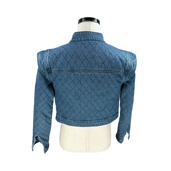 Veronica Beard Killian Quilted Denim Jacket Women Small Blue Pockets Snap Front - Picture 5 of 10